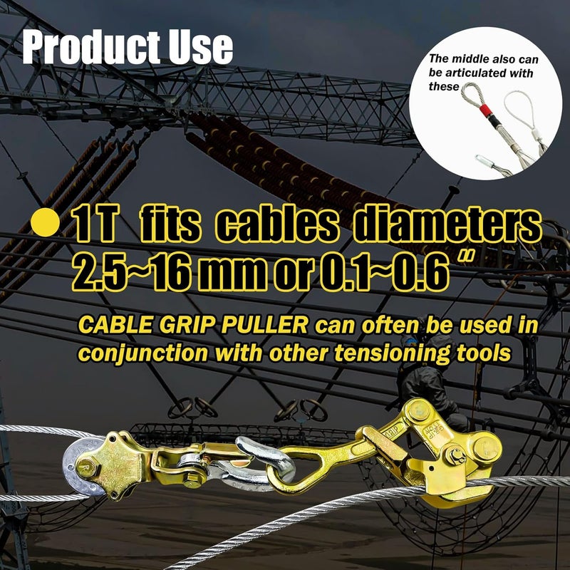 FITHOIST 1 Ton Cable Puller Steel Wire Grip, 2200 Lbs Cable Puller Wire Puller for 5/32”-7/8” Steel Wire Rope, Wire Pulling Come Along Tools (1T) - Image 5